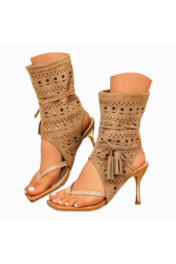 Womens Thong Sandals Wedge Stiletto Bohemian Flip Flops Platform Square Toe Thong Boho High Heels Ankle Strap Comfortable Fashion Shoes Brown Size 6