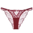thumbnail image 1 of VONCOS Womens Thong Underwear Burgundy Seamless Lace Mesh Panties with Embroidery, Breathable Soft Low Rise No Show Design with Metal Ring,Size S, 1 of 8