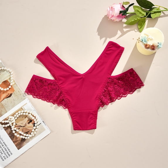 Womens Thong Underwear Fashion Women's Lace Solid Stretch Panties High Waist Underpants Panties Briefs Womens Underwear Cotton Red XL