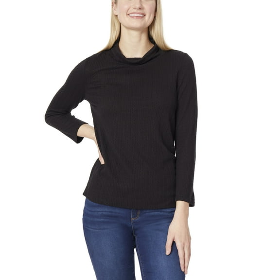 Womens Three Quarter Sleeve Chain Cable Pullover Jones Black M
