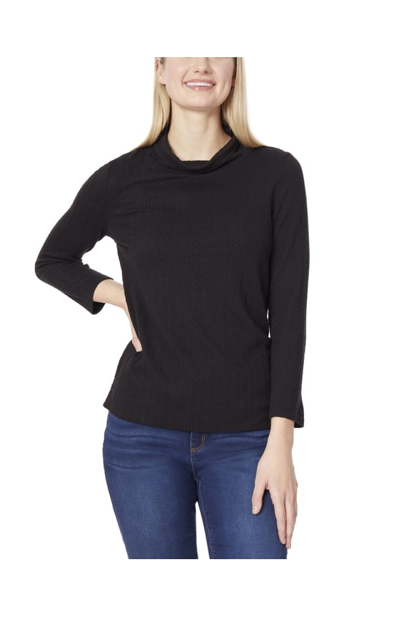 Womens Three Quarter Sleeve Chain Cable Pullover Jones Black M