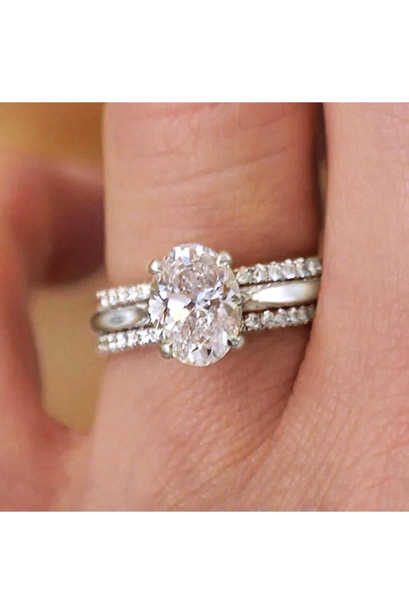 Womens Three Ring Set Zircon Inlaid Copper Four Claw Setting Stackable Design Jewelry For Her Anniversary Wedding Band