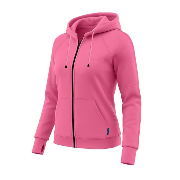 Womens Thumb Hole Running Jacket Sun Protection Norah Neon Pink Scuba Hooded Hiking Sweatshirts-S