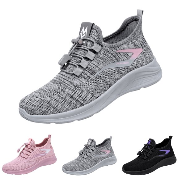 Womens Thunder Logo Breathable Mesh Running Sneakers Elastic Lace Lightweight Fashion Daily Walking Trainers