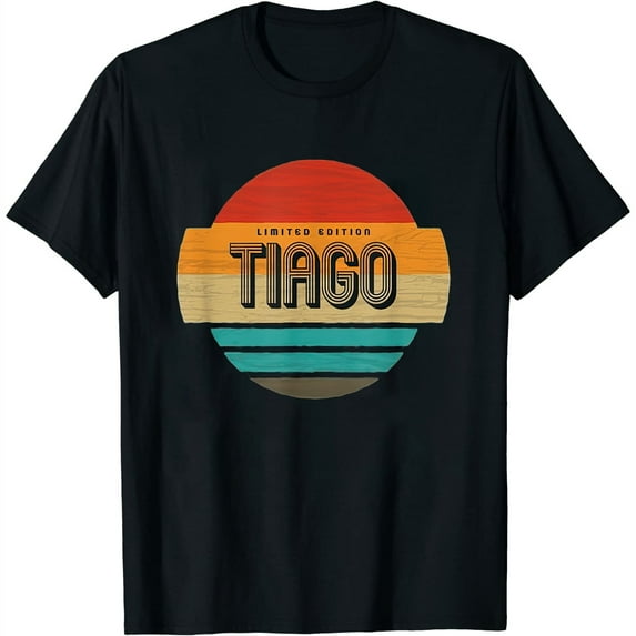 Womens Tiago Name Retro Vintage Sunset Limited Edition T-Shirt Black Large
