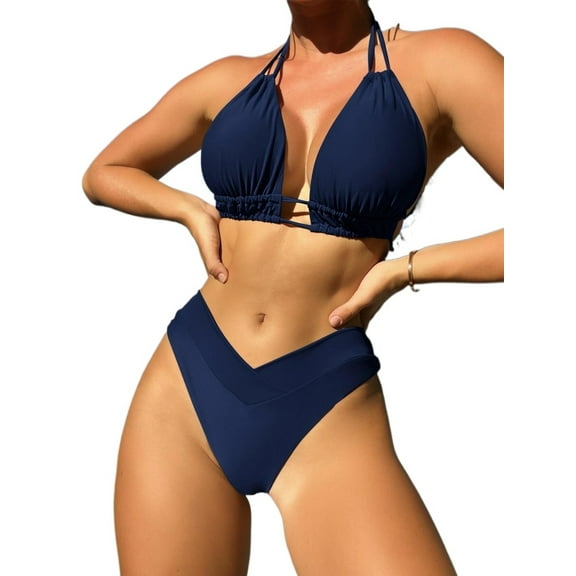 Womens Tie Back Halter Bikini Set, Bathing Suits Swimsuits For Women