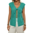 thumbnail image 1 of Womens Tie Crochet Shrug Short Sleeve Open Front Knit Cropped Cardigan Sweaters Cover Up  Green XL, 1 of 8