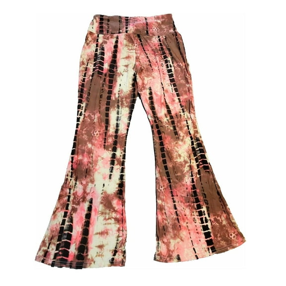 Womens Tie Dye Palazzo Pants Ladies Hippy Flare Dressy Stretch Bell Bottoms