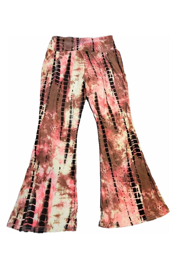 Womens Tie Dye Palazzo Pants Ladies Hippy Flare Dressy Stretch Bell Bottoms
