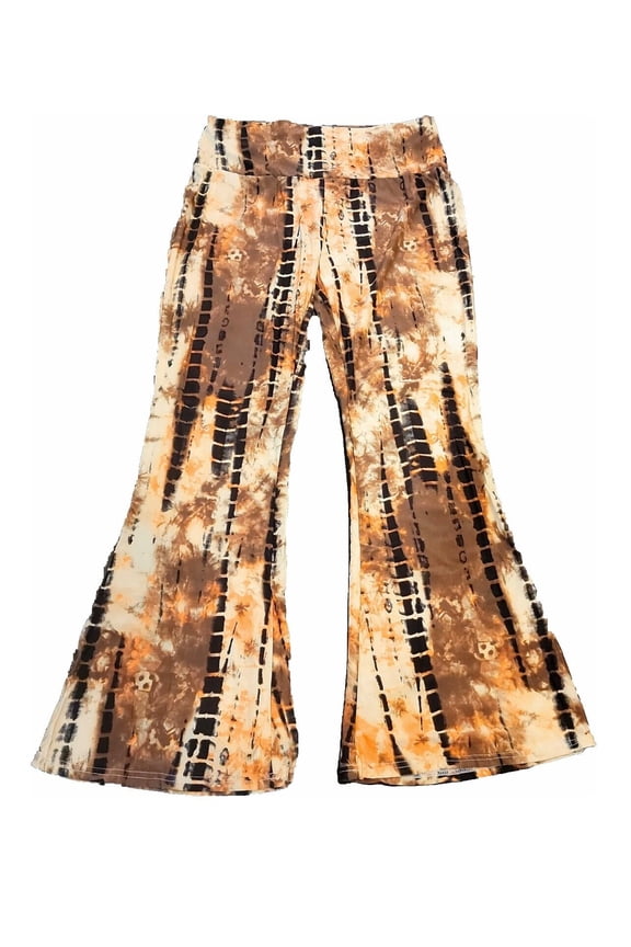 Womens Tie Dye Palazzo Pants Ladies Hippy Flare Dressy Stretch Bell Bottoms