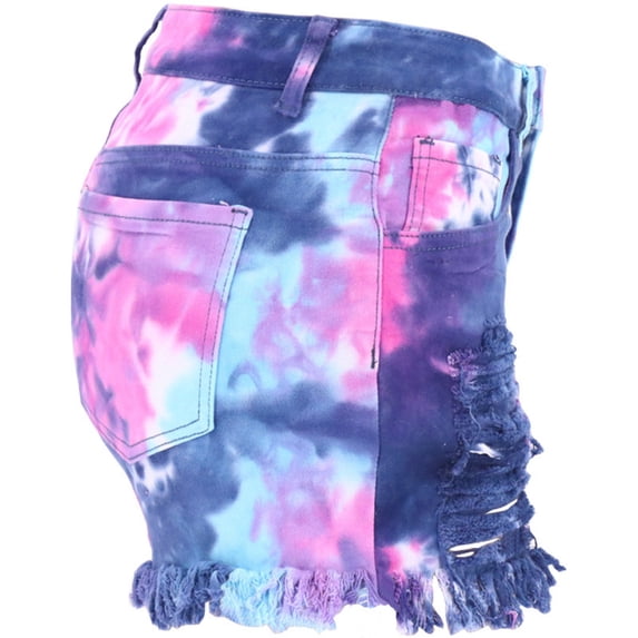 Womens Tie Dye Ripped Denim Shorts Blue XXL
