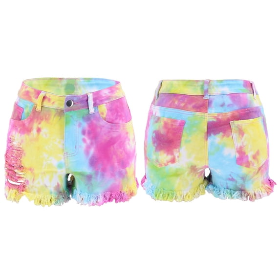 Womens Tie Dye Ripped Denim Shorts Pink S