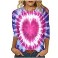 thumbnail image 1 of Womens Tie Dye Shirts Flower Print Top Color Gradient Blouses Crew Neck Tshirt Summer Casual Tee 3/4 Sleeve Tee Rainbow Tops 2025 Trendy Outfits, 1 of 5