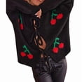 thumbnail image 1 of Womens Tie Front Cardigan Cute Cherry Open Front Y2k Sweater Oversized Chunky Knit Cardigan Tops Black S, 1 of 7