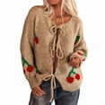 thumbnail image 1 of Womens Tie Front Cardigan Cute Cherry Open Front Y2k Sweater Oversized Chunky Knit Cardigan Tops Khaki XL, 1 of 7