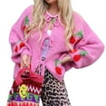 thumbnail image 1 of Womens Tie Front Cardigan Cute Cherry Open Front Y2k Sweater Oversized Chunky Knit Cardigan Tops Rose Pink S, 1 of 10