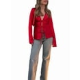 thumbnail image 1 of Womens Tie Front Satin Shirts Deep V Neck Silk Club Tops Long Sleeve Y2k Going Out Blouse Red XS, 1 of 7