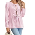thumbnail image 1 of Womens Tie Front Tops Blouses Long Puff Sleeve Peplum Babydoll Bow Shirt Summer Coquette Tops, 1 of 6