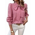 thumbnail image 1 of Womens Tie Neck Long Sleeve Shirts Casual Work Blouses Tops Red XL, 1 of 9