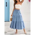 thumbnail image 1 of Womens Tiered Elastic Waist Denim Skirt Light Wash Casual Maxi, 1 of 24