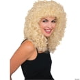 thumbnail image 1 of Long Blonde Tight Curly Wet Look Deluxe 80s Rock Star Adult Unisex Costume Wig, 1 of 2