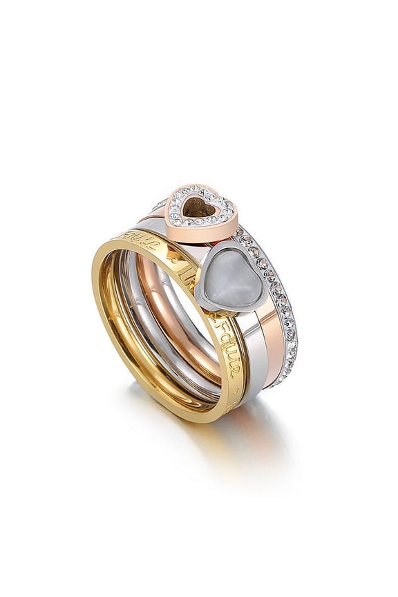 Womens Titanium Steel Heart Shaped Ring Electroplated Design with Diamond Accent Fashion Jewelry Heart Ring for Her Heart Promise Ring Jewelry Gift for Women
