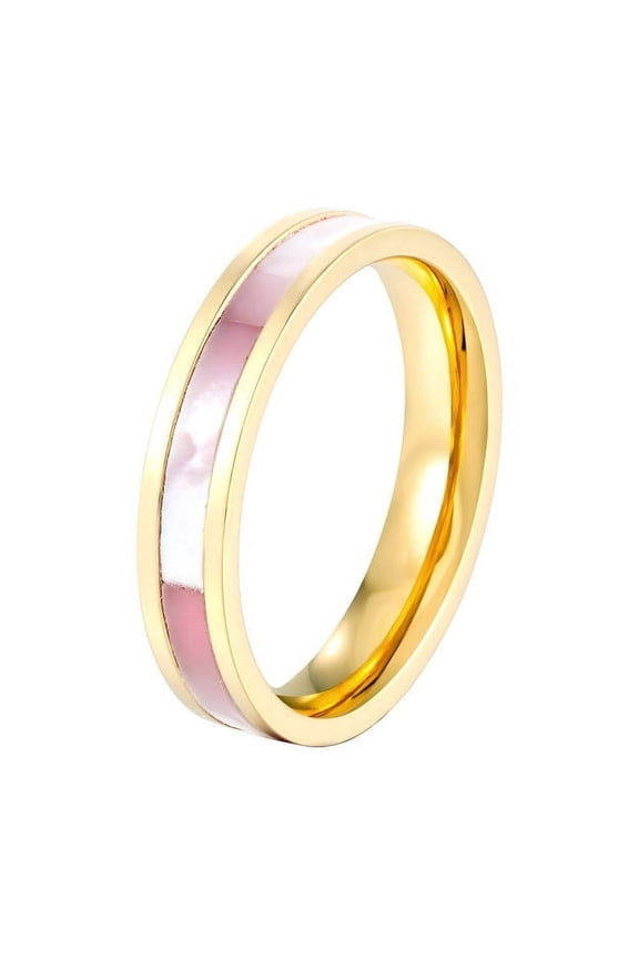 Womens Titanium Steel Shell Inlaid Ring, Geometric Shape, Simple Creative Fashion Style, 6mm Width