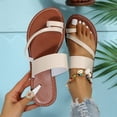 thumbnail image 1 of Womens Toe Loop Slide Sandals, Flat Open‑toe Slippers, PU Strappy Casual Summer Footwear, Lightweight Slip‑on Beach Sandals, 1 of 5