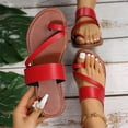 thumbnail image 1 of Womens Toe Loop Slide Sandals, Flat Open‑toe Slippers, PU Strappy Casual Summer Footwear, Lightweight Slip‑on Beach Sandals, 1 of 6
