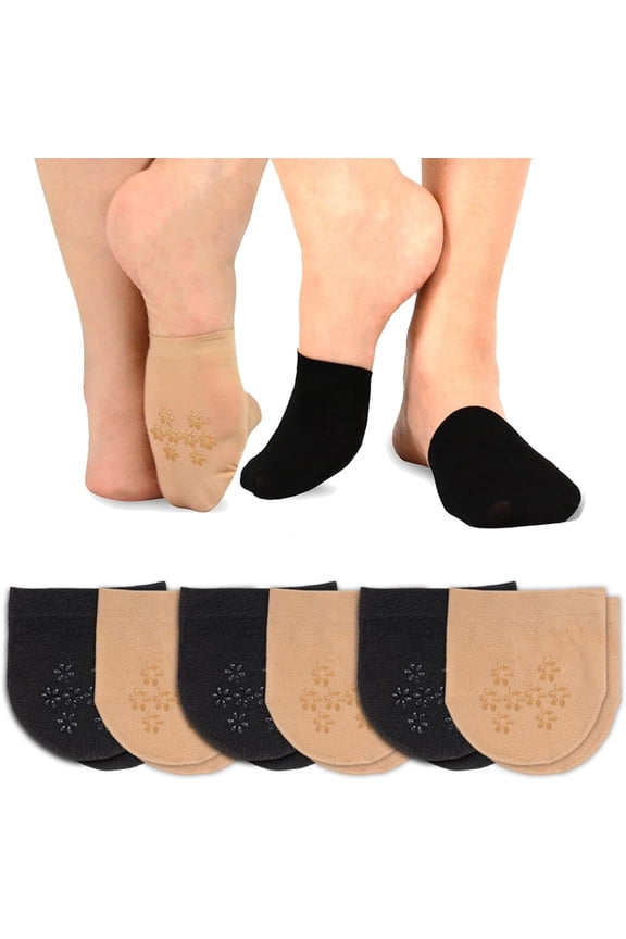 Womens Toe Topper Socks Seamless Half Cover Non Slip Grip No Show Liner Nylon Socks(6 Pairs, Nude and Black)