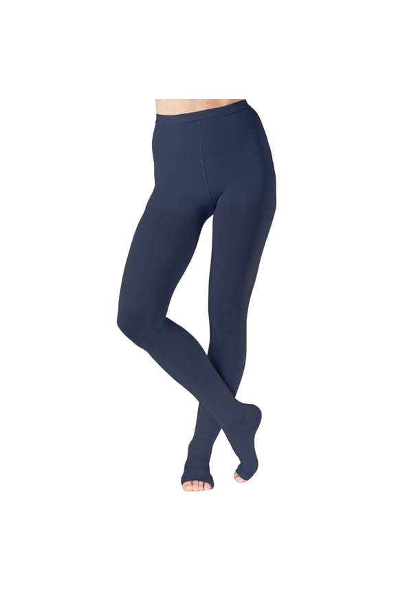 Womens Toeless Compression Tights 20-30mmHg for Circulation - Navy, Medium