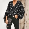 thumbnail image 1 of Tbopshirt Womens Top Ladies Fashion V-Neck Wave Point Chiffon Strip Long Sleeve Casual Shirt Top, 1 of 5
