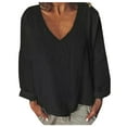 thumbnail image 1 of Tbopshirt Womens Tops for Womens Spring and Summer V-Neck Long Sleeve Solid Loose Casual Cotton, 1 of 4