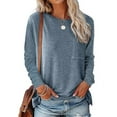 thumbnail image 1 of Tbopshirt Womens Top Women Casual Soild O-Neck T-Shirt Loose Long Sleeve Tops Pockets Solid Blouse, 1 of 5