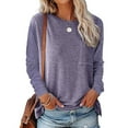 thumbnail image 1 of Tbopshirt Womens Top Women Casual Soild O-Neck T-Shirt Loose Long Sleeve Tops Pockets Solid Blouse, 1 of 5