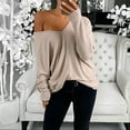 thumbnail image 1 of Tbopshirt Womens Top Women Fashion Casual Solid V-Neck Loose Long Sleeve T-shirt Top Blouse Pullover, 1 of 5