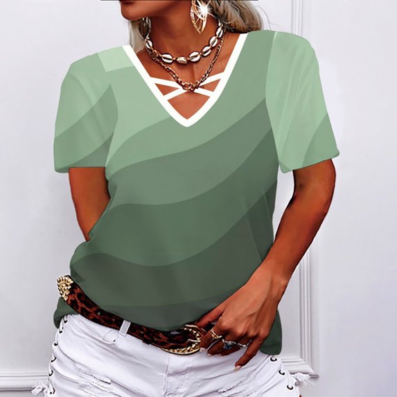 Tbopshirt Womens Top Women V-Neck Print Tees Short Sleeve T Shirt Blouse Loose Tops Short Sleeve V-Neck Blouses & Shirts