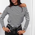 thumbnail image 1 of Tbopshirt Womens Top Women's Casual Fashion Striped Long-sleeved Off-shoulder Bottoming Tops, 1 of 5