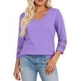 thumbnail image 1 of Womens Top Crewneck Purple Womens Long Sleeve T Shirt Womens Basic Tops Fall Top Women, 1 of 5