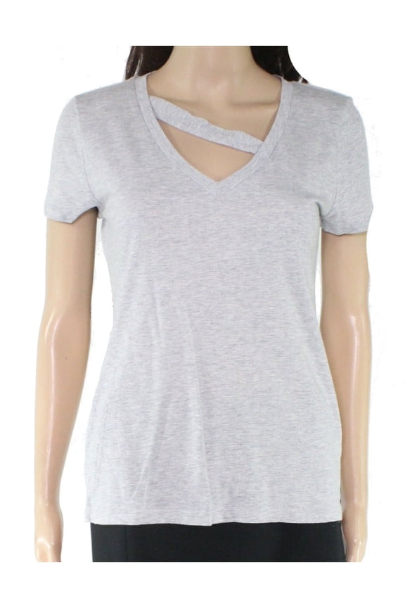 Womens Top Gray Plus V-Neck Cutout Solid Stretch Heather $39 2X