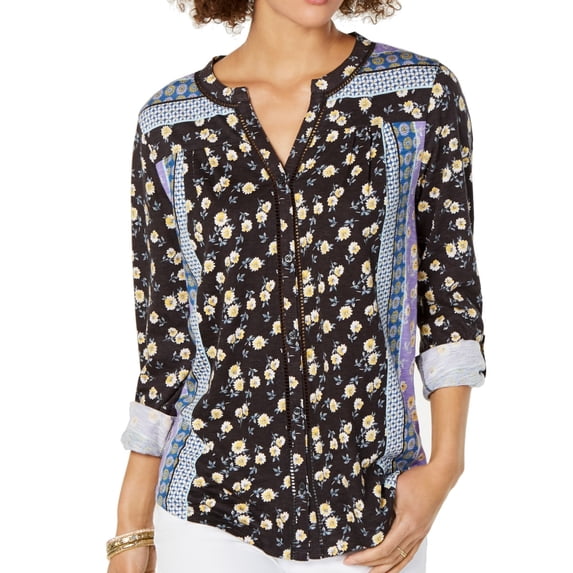 Womens Top Knit Roll Tab Button Front Ditsy XL