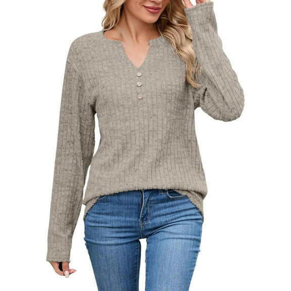Womens Top Long Sleeve Crewneck Khaki Thermal Tops for Women Warm Tops for Womens Fall Work Tops