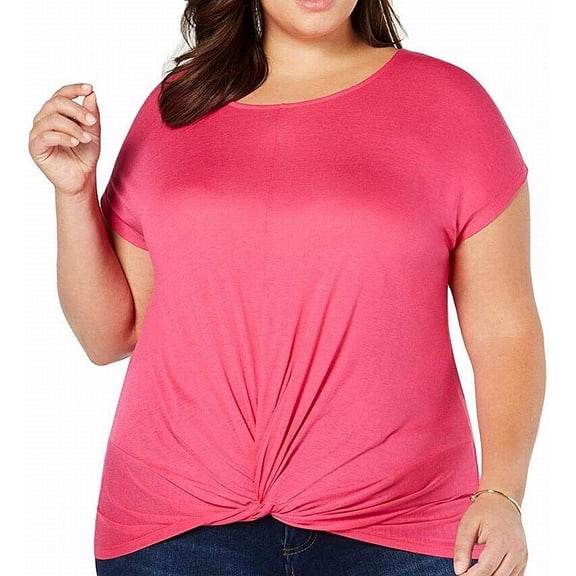 Womens Top Peacock Pink Plus Knit Front Twist Scoop Neck $49 2X