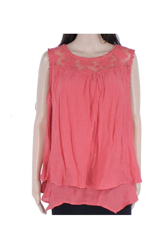 Womens Top Plus Knit Lace Crochet Trim Tiered 0X