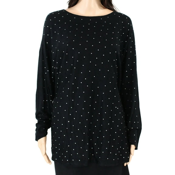 Womens Top Plus Knit Rhinestone Embellished Shirttail 1X