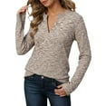 thumbnail image 1 of Womens Top V Neck Beige Long Sleeve Tee Shirts for Women Basic Tops Fall Tshirts for Women, 1 of 5