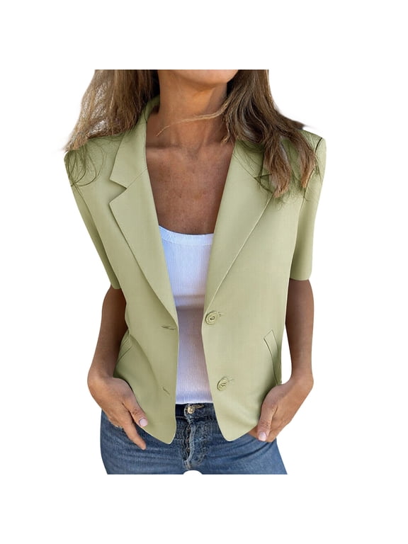 Womens Tops Under $10 Short Sleeve Blazer For Women Lightweight Business Casual Fashion Suit 2025 Summer Lapel Open Front Work Office Jacket Mint Green M