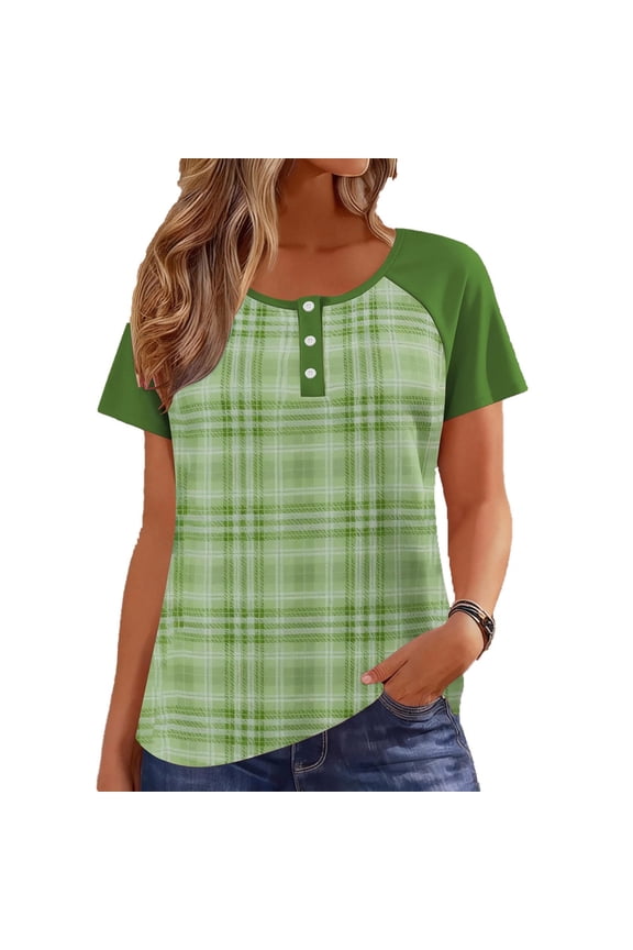 Womens Tops Under $10 Women Blouses Dressy Casual Loose Fitting Tops Basic Tops Summer Clothes Short Sleeve Shirts Crewneck Fashion Clothing Green XXXL