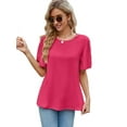 thumbnail image 1 of Womens Tops 2025 Fashion Bell Sleeve Casual T Shirts Summer Crewneck Basic Tee Cute Blouses Rose Red XXL, 1 of 7