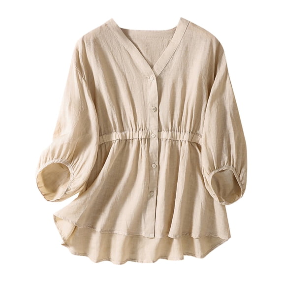 Womens Tops 2025 Plus Size Cotton and Linen Casual T-Shirt Short Sleeve V-Neck Sweatshirt Tops Blouse